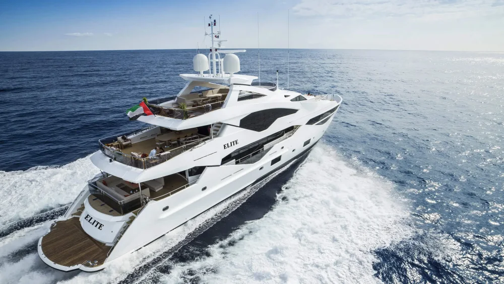 The 131ft Elite Sunseeker cruising off the Dubai coast