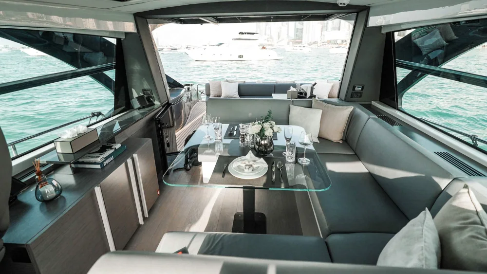 The 54ft Elite Pershing, a sleek private charter yacht in Dubai