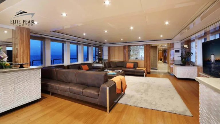 Elite Pearl Charter - Elite Pershing 54ft yacht common room.