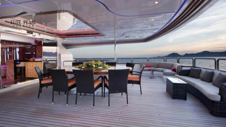 Elite Pearl Charter - Elite Pershing 54ft yacht lower back deck.